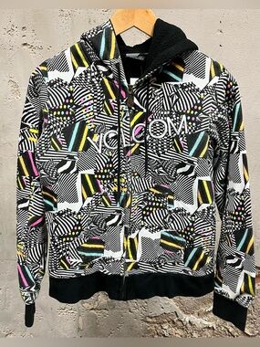 Vintage Y2K Volcom Skateboards Black Full Zip Fleece Lined Hoodie Jacket Mcbling